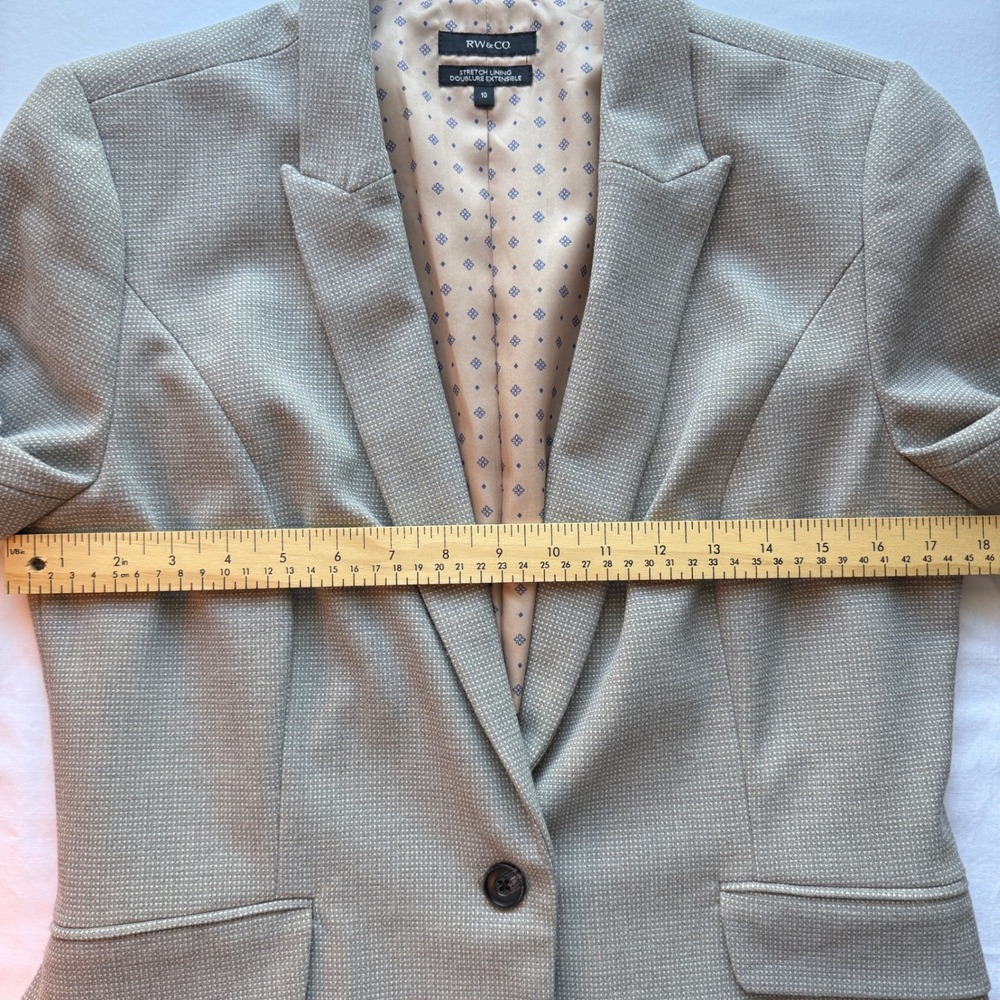 RW&CO Womens Tan Micro Pattern One Button Blazer Stretch Lining Size 10 - Picture 10 of 16